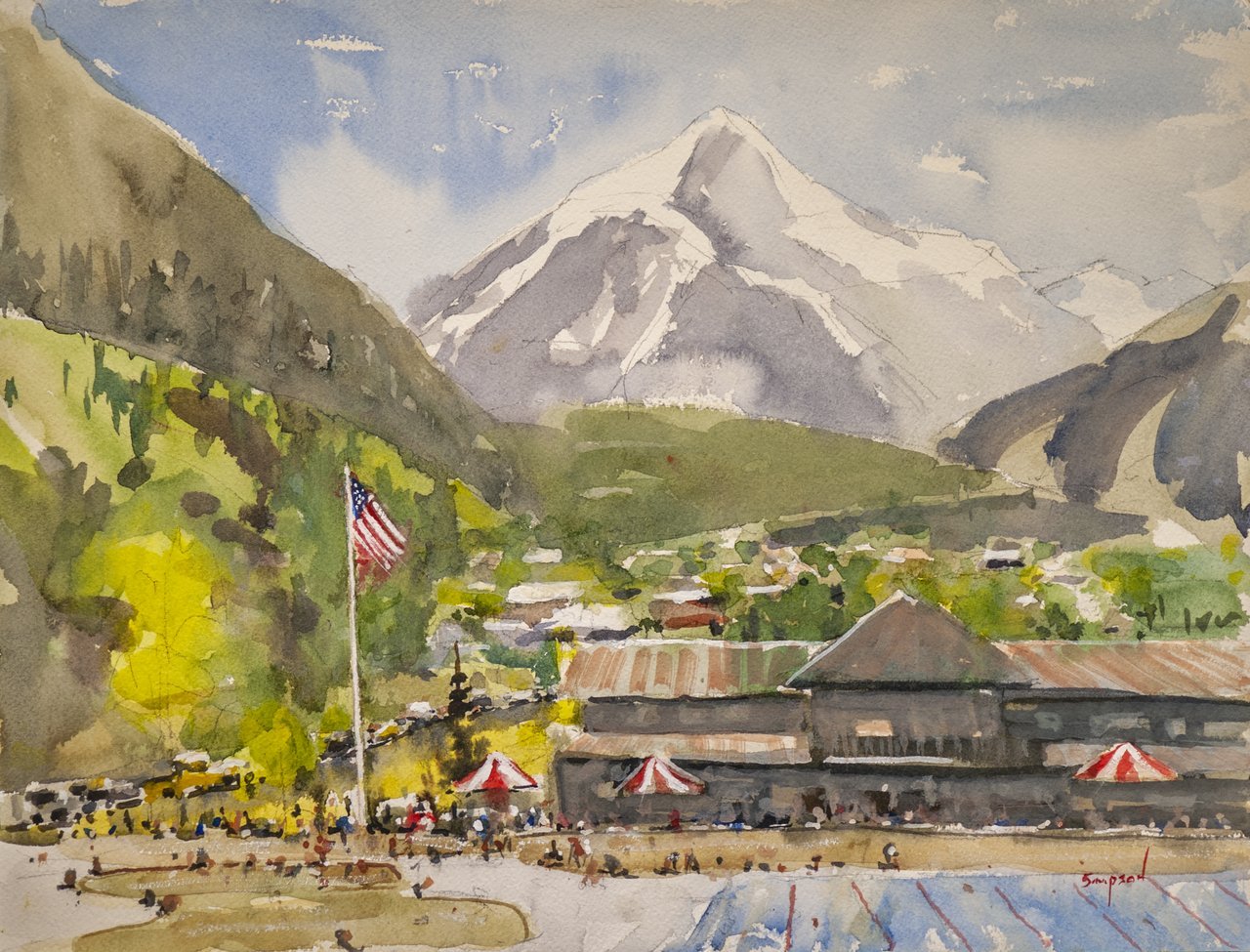 Water color of hot springs pool and mountain