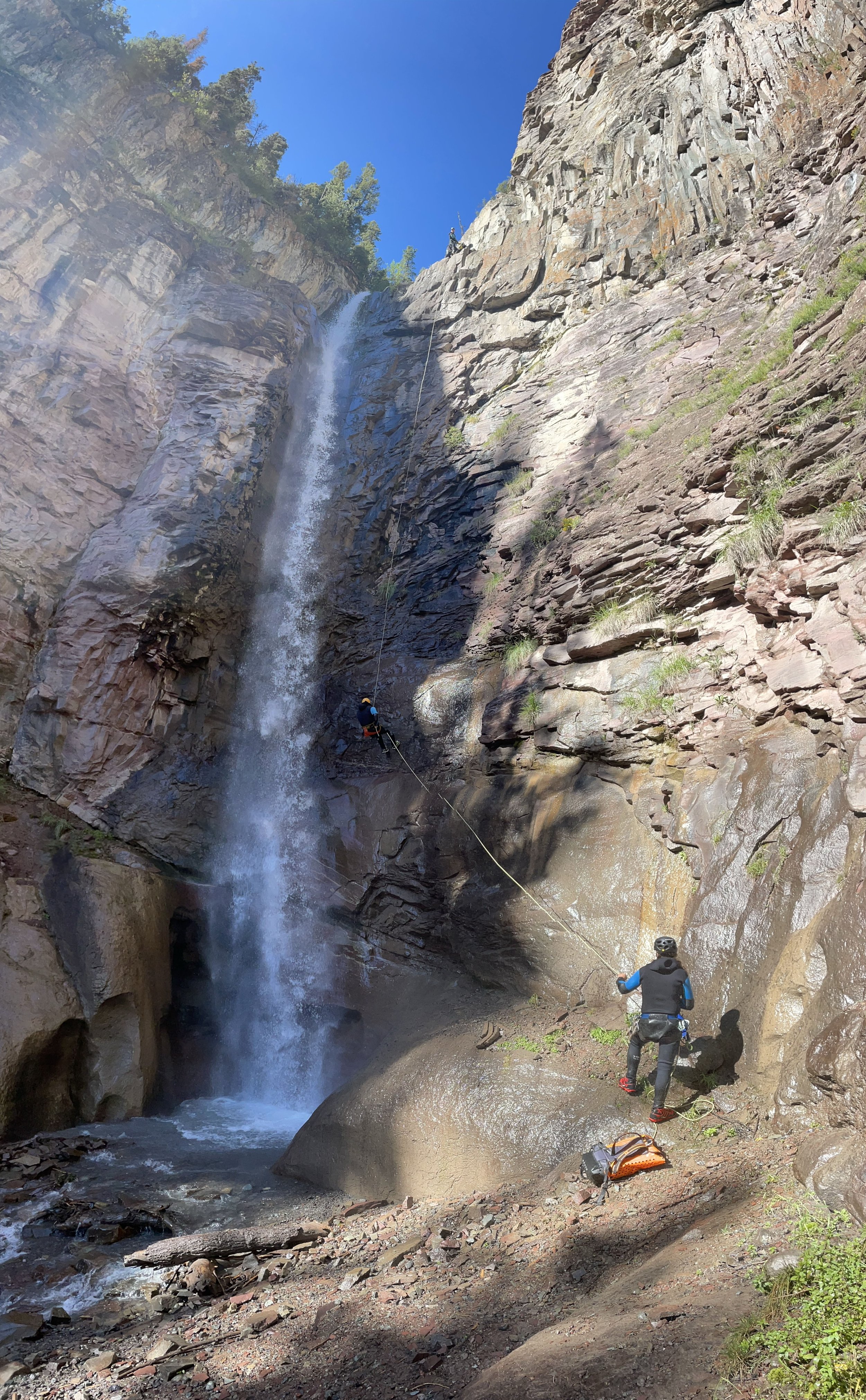 Repelling down 130 foot waterfall
