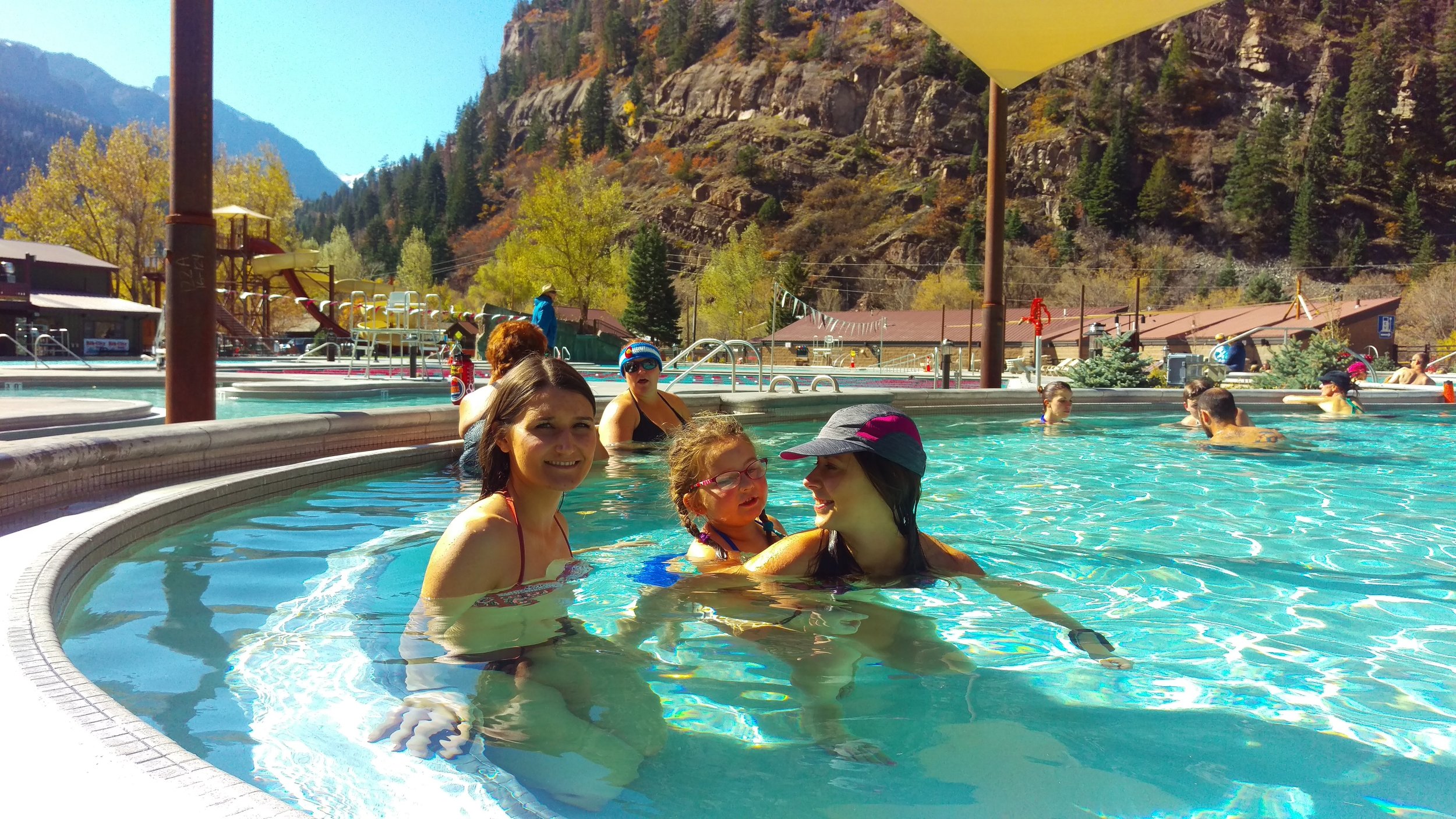 Three girls in the hot springs
