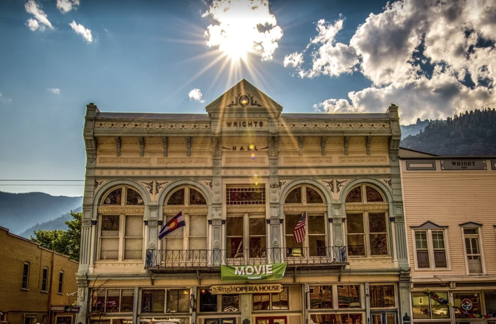 Building backlit by sun