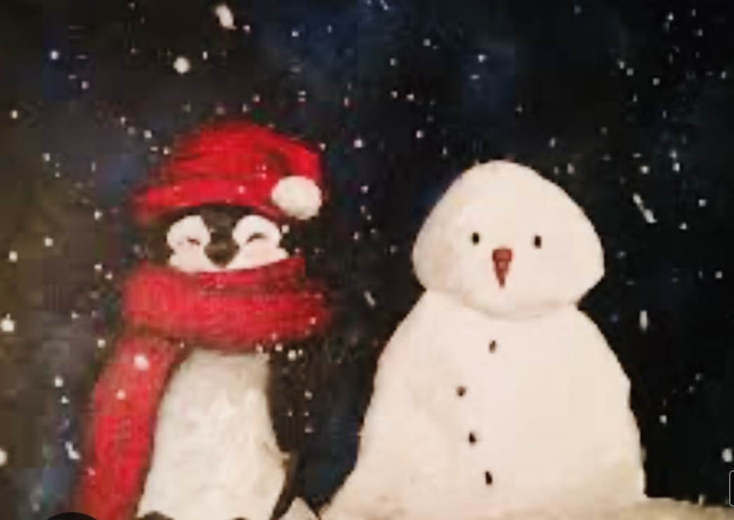 Cute picture of snowman and penguin with scarf
