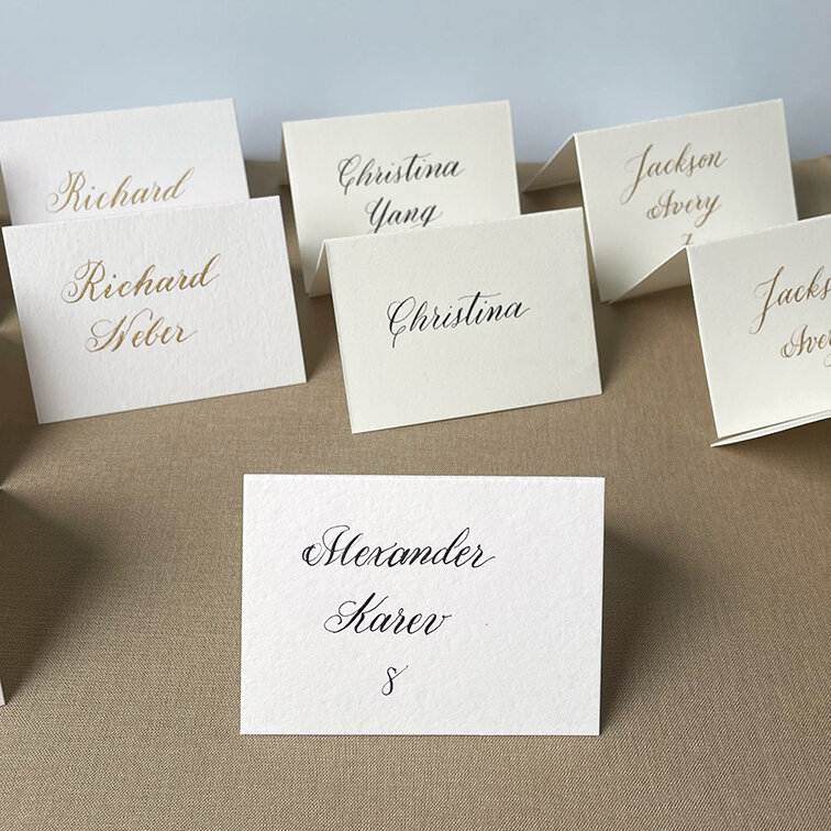 many colours of ink & cards x10 Handwritten Calligraphy Wedding Place Cards 