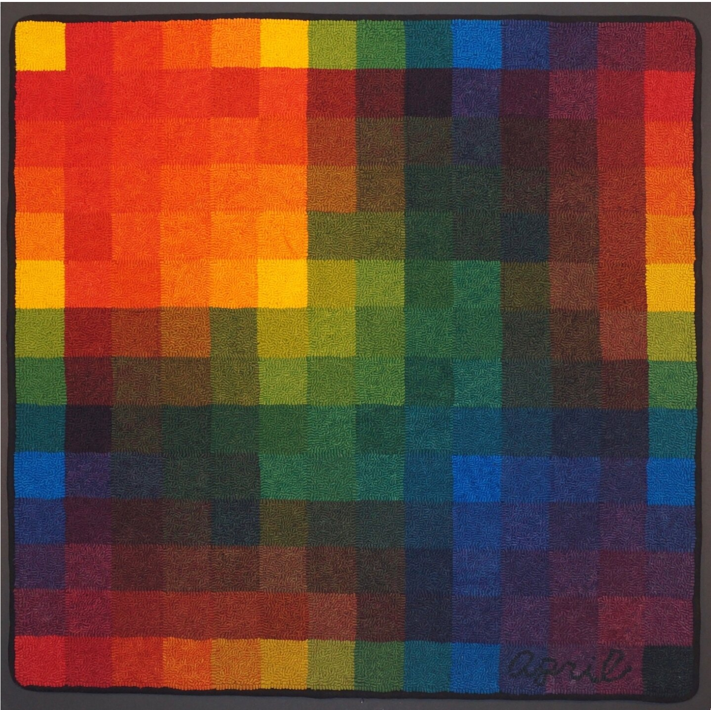 双色球选号软件进展No.1。可用。 2020. 36“x 36”。羊毛挂在亚麻布上。在Envision Arts Prism展览2020,陪审员和策展人姜Cochran展出。
