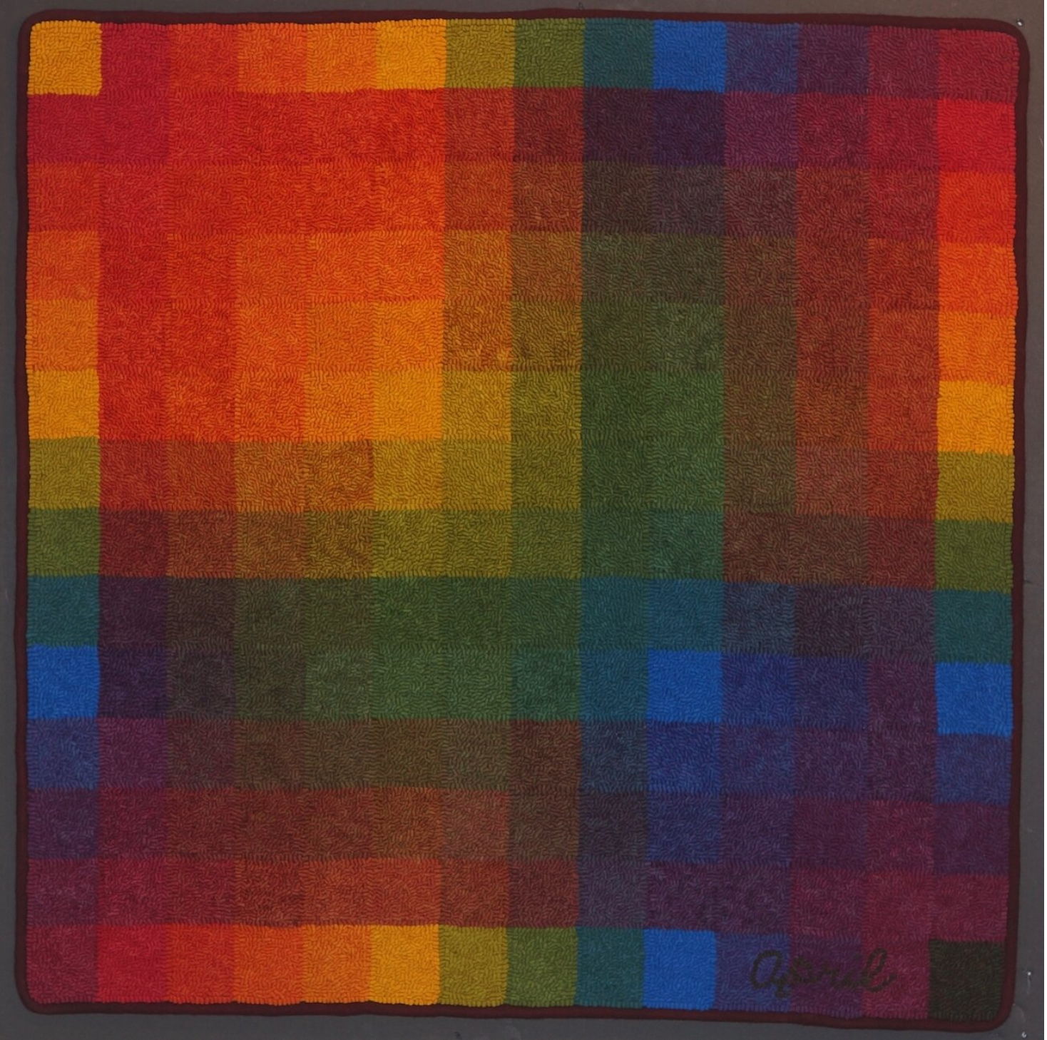 彩色进展号3.可用。 2020. 36“x 36”。羊毛挂在亚麻布上。