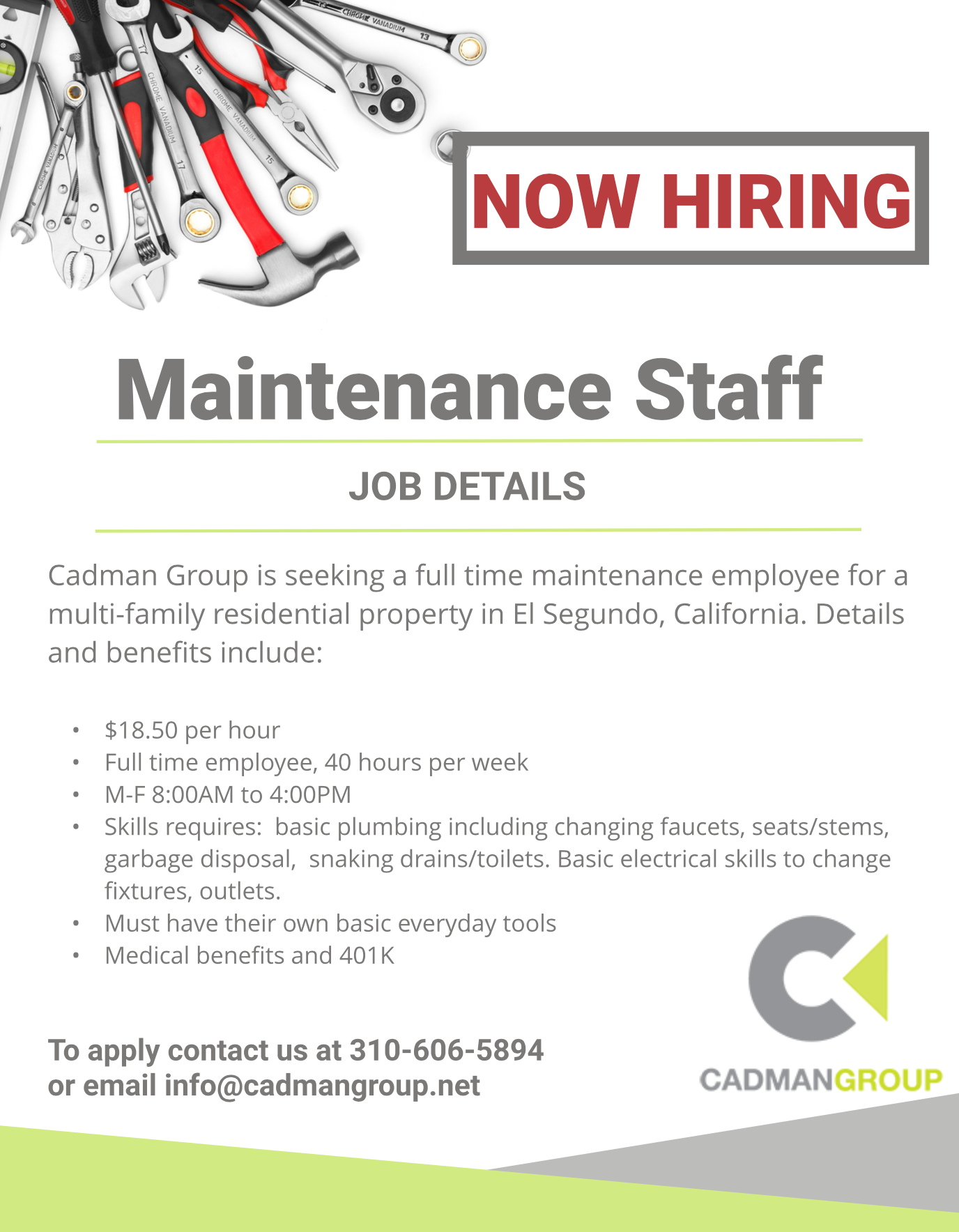 Now hiring maintenance staff