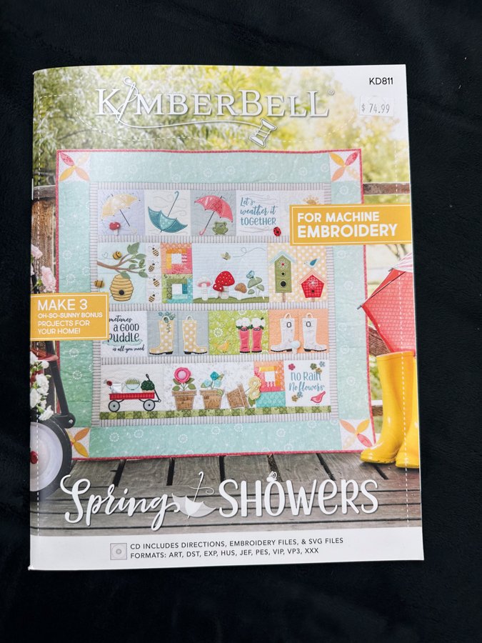 Kimberbell Machine Embroidery Spring Showers Bundle. Book, Fabric,  Embellishment