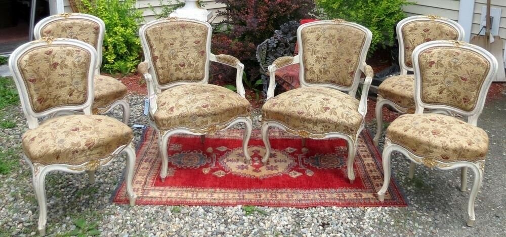 Louis XV Fauteuil, Hard to Find, Set of 6 French chairs - Circa