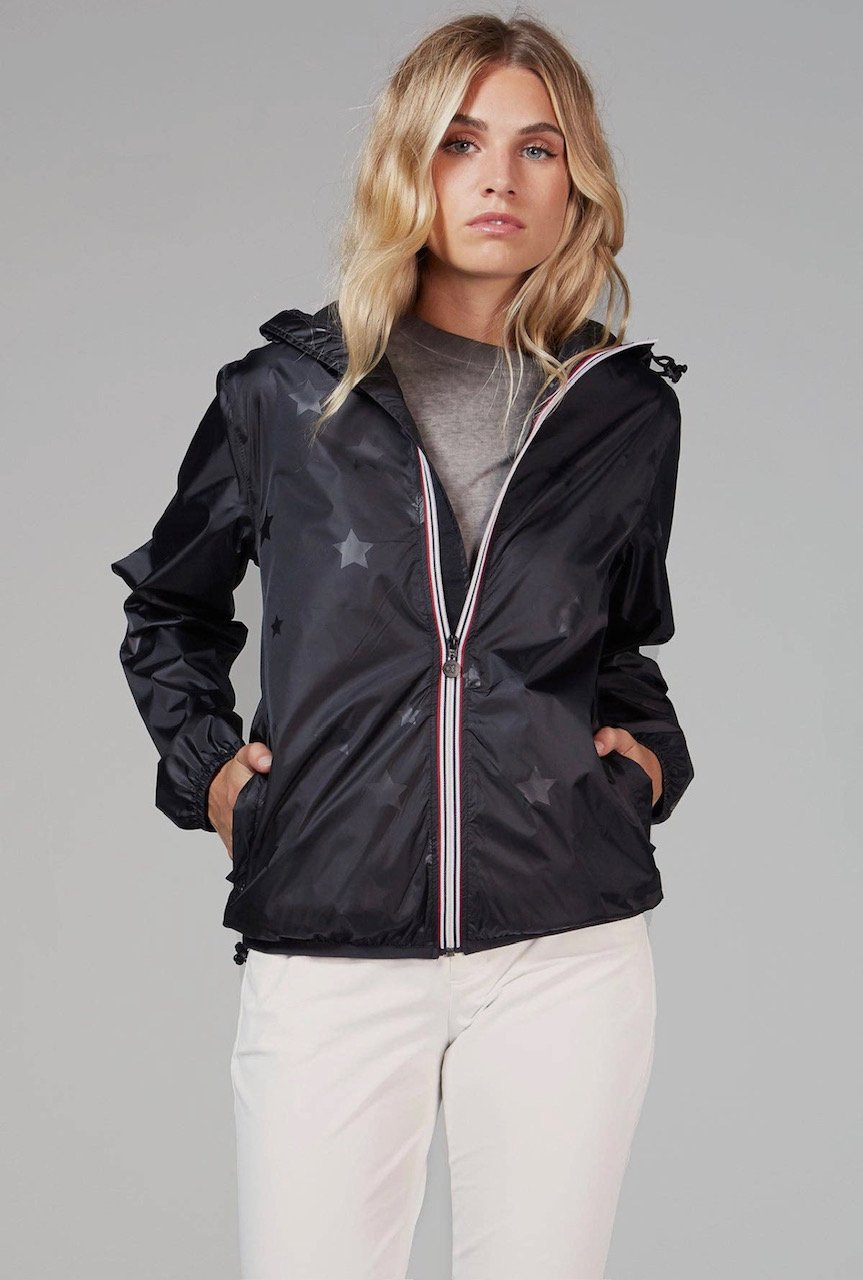 Sloane Stars Full Zip Packable Rain Jacket In Black — 2nd Round