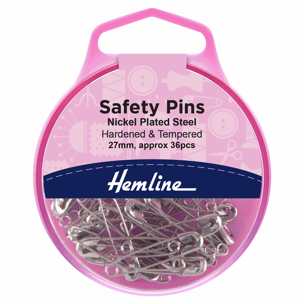 Hemline Safety Pins: 27mm Nickel - 36pcs Hemline Safety Pins: 27mm Nickel - 36pcs