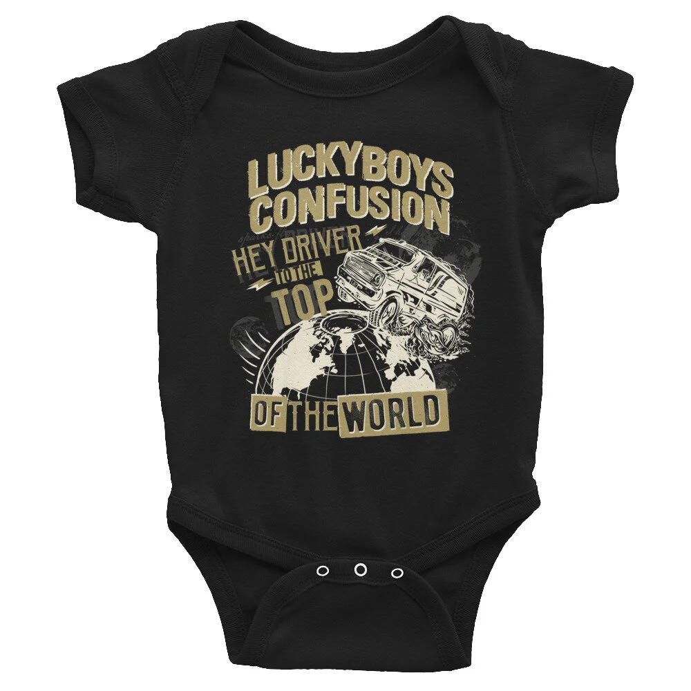 Hey Driver Baby Short Sleeve Onesie Black Lucky Boys Confusion