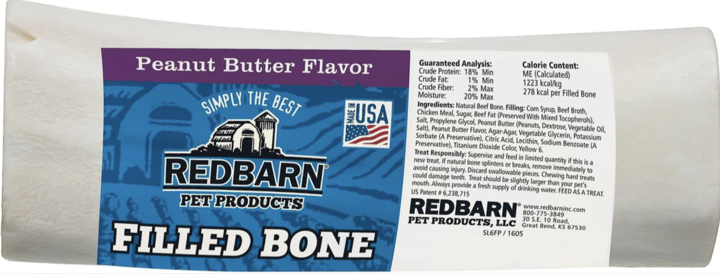 Redbarn Filled Dog Bones - Natural Dental Chews For Aggressive Chewers, Peanut Butter Flavor