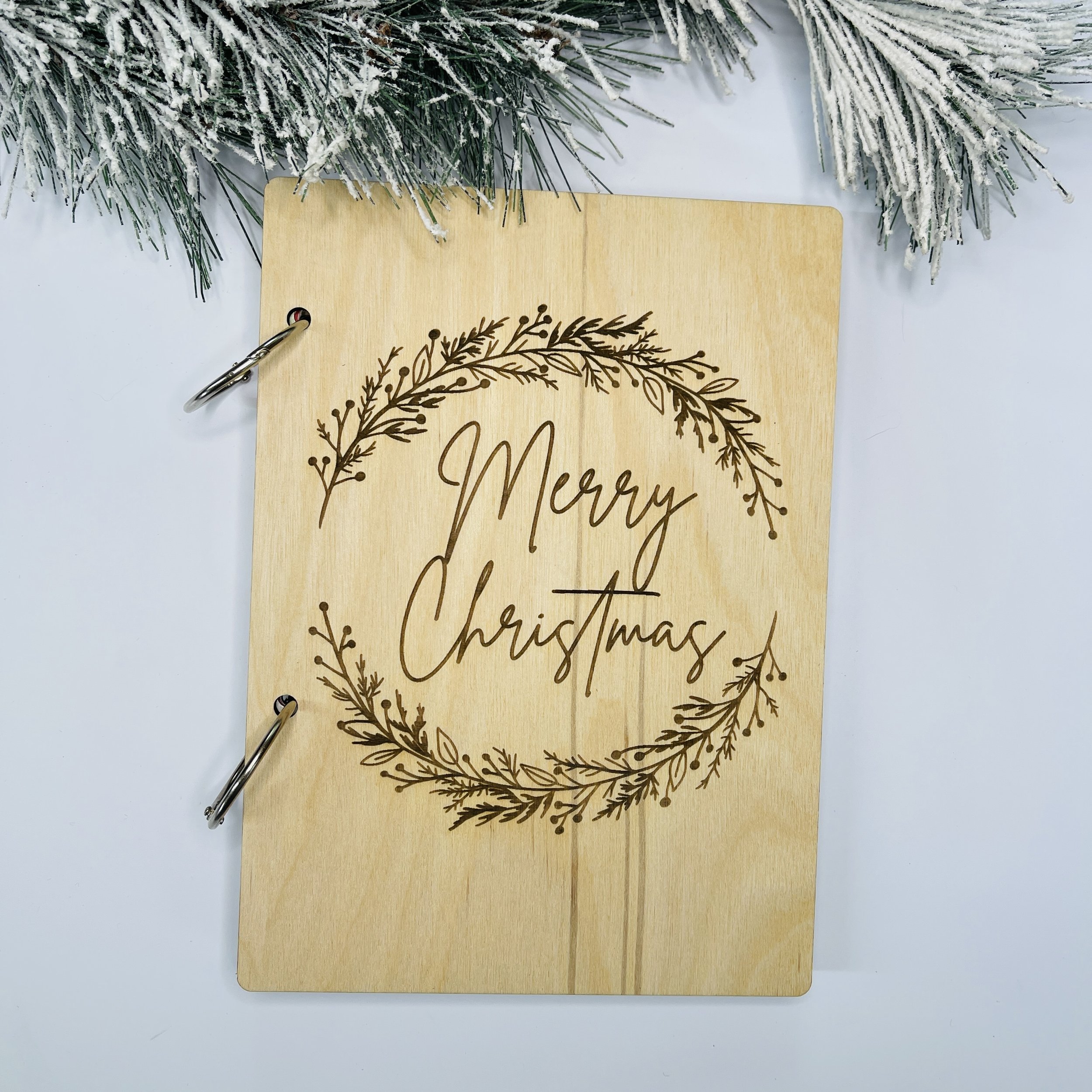 Christmas Card Keeper Personalized Custom Text | Photo Album 2 Ring Binder  | Wood Cover
