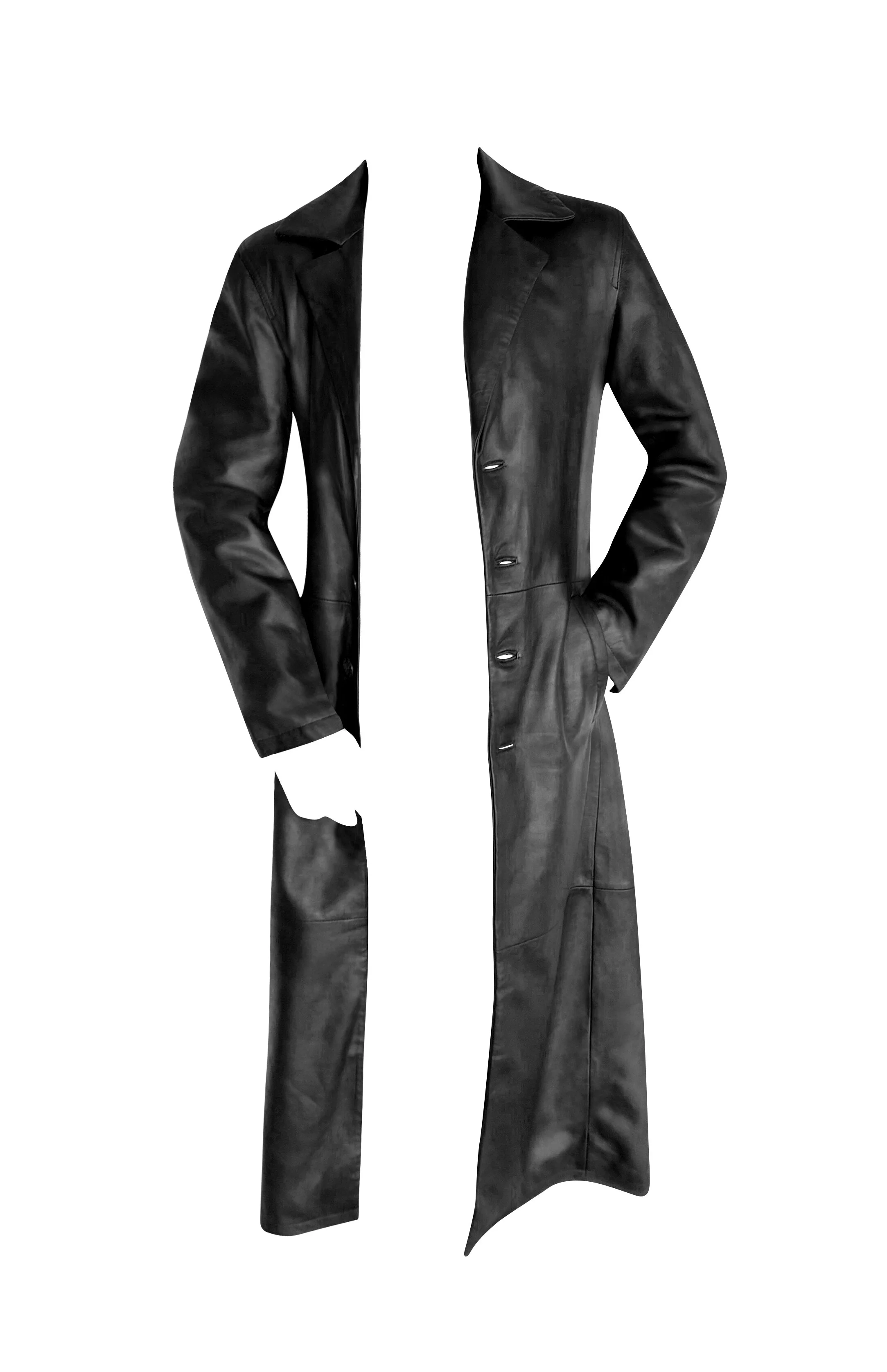 Mens Black Leather Trench Coat Full Length Mens Long Black Leather