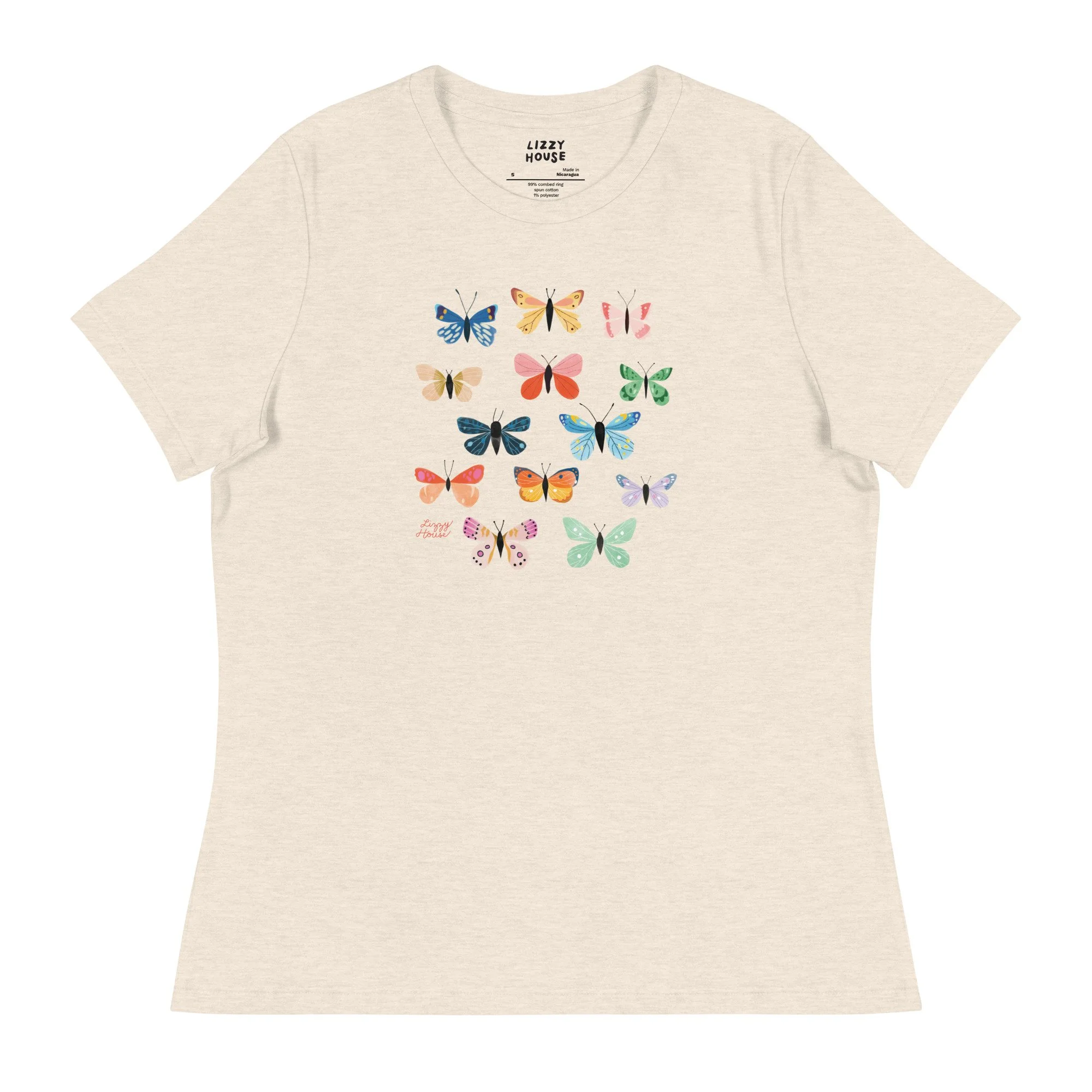 【NONCODE】(Unisex) Hex Butterfly Washing T-Shirt Gravity Trading Womens Colorful Butterfly Solar Changing
