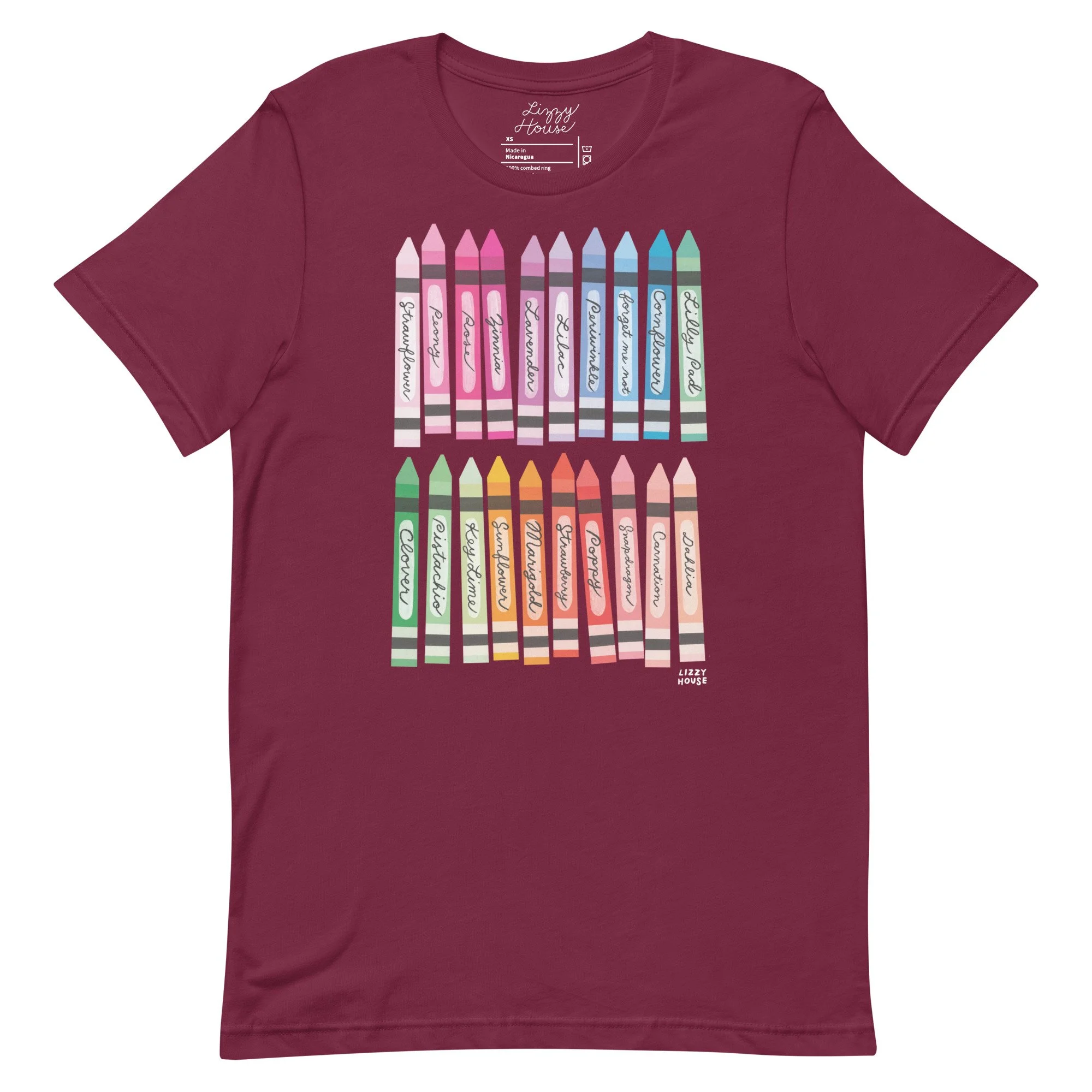 【DISCERNMENT】Crayon half T-shirts unisex-staple-t-shirt-maroon-