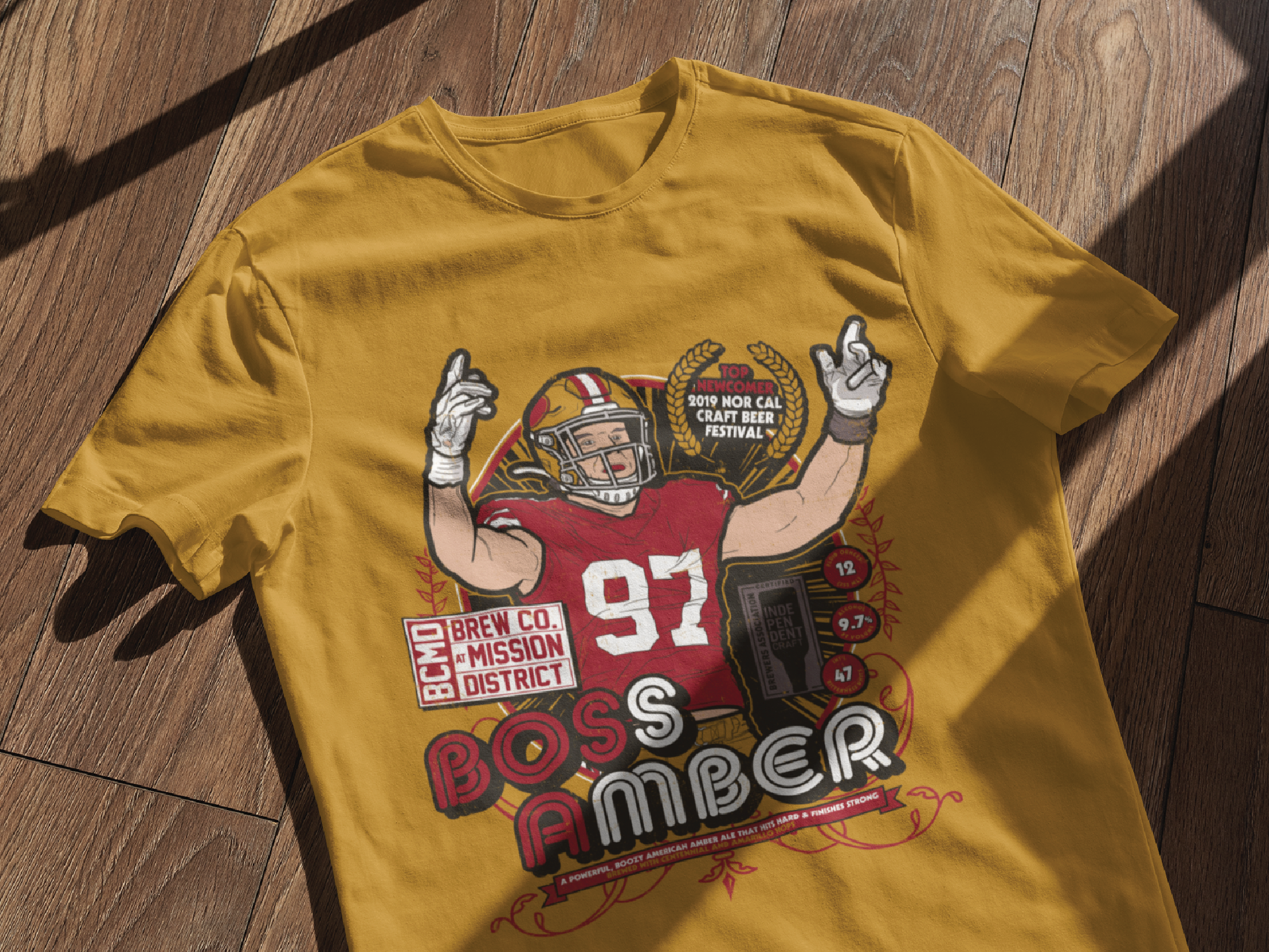Nick Bosa (49ers) Fake Craft Beer Label T-Shirt — Dustin Morrison Art