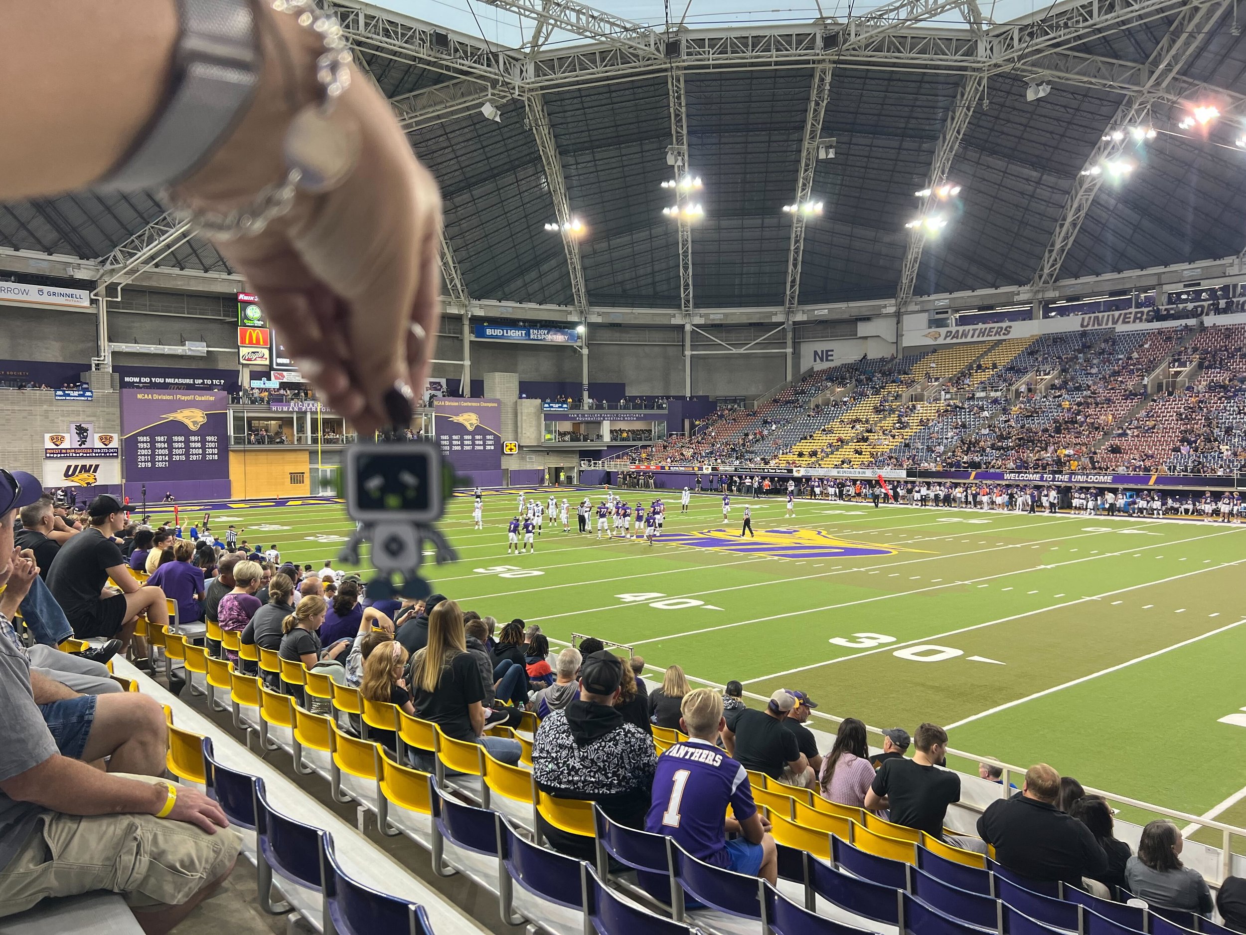 RoBert calling plays at the UniDome at University of Northern Iowa