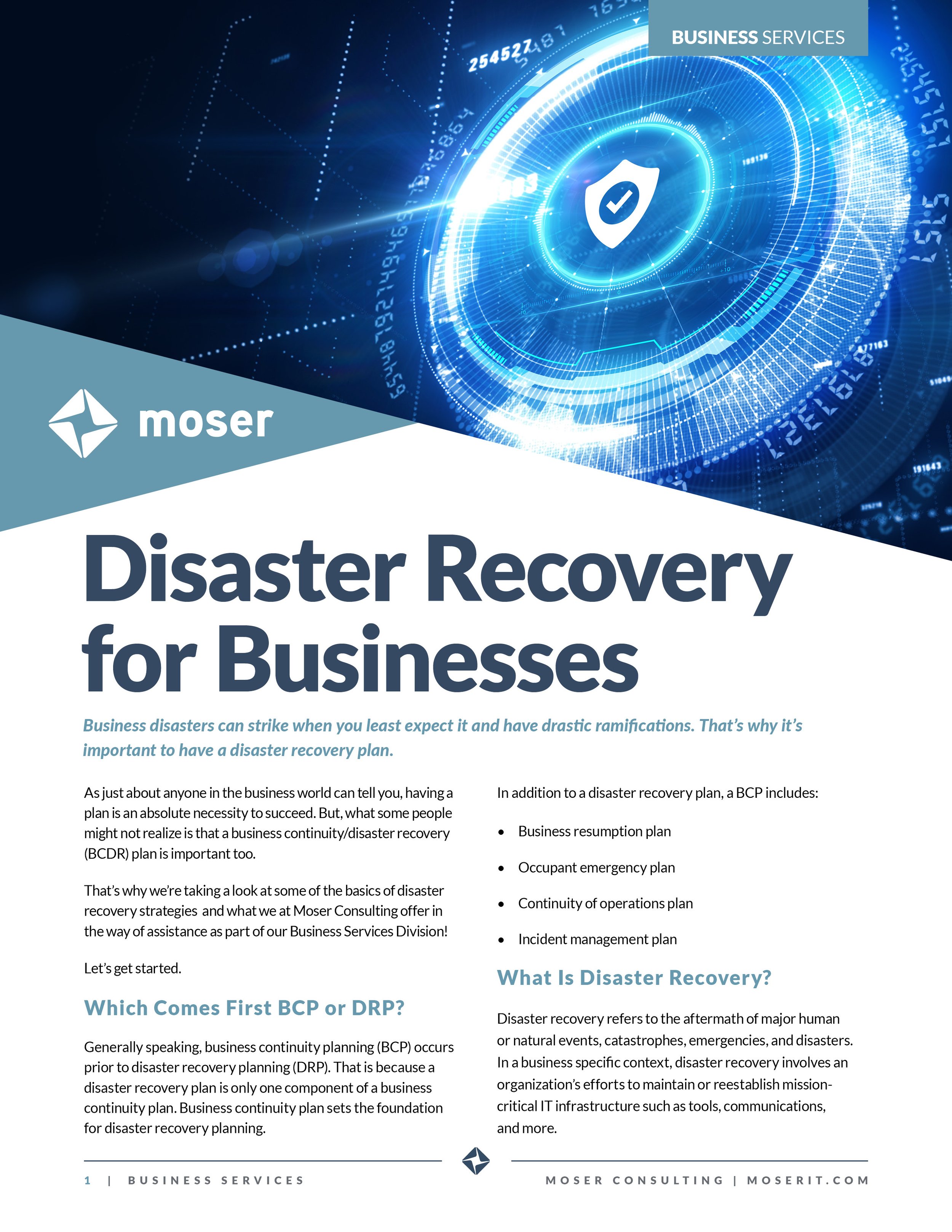 Disaster recovery for businesses white paper cover preview