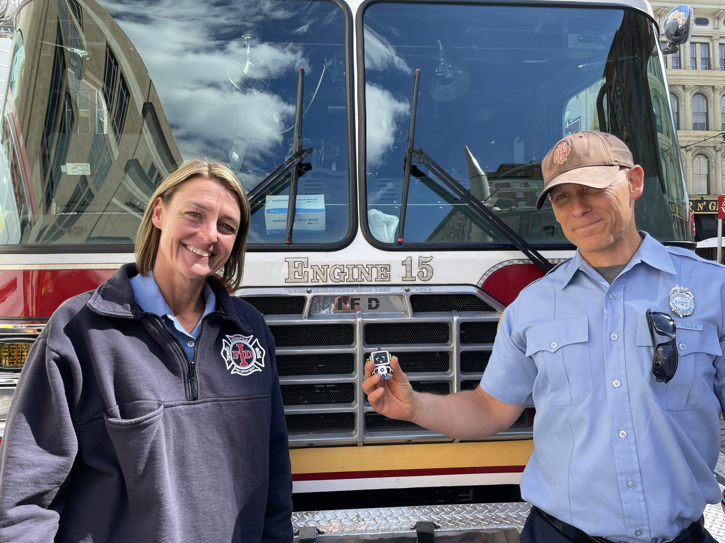 RoBert visiting with the Indianapolis Fire Department