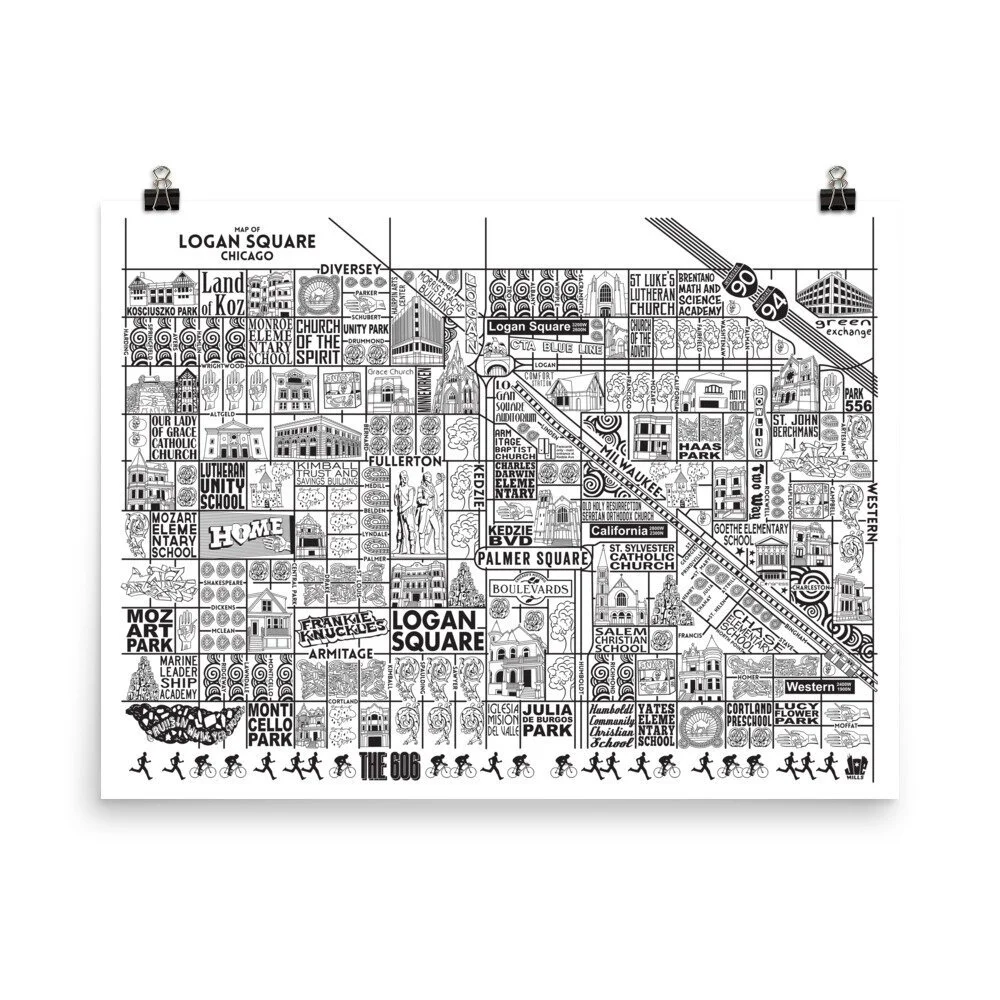 Logan Square Chicago Map Logan Square Map: Chicago Art Prints For Sale — Joe Mills Illustration