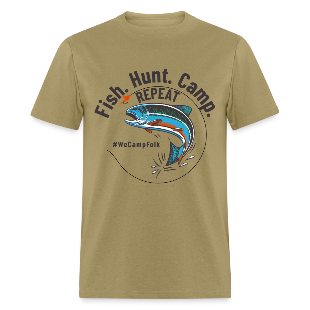 Fish. Hunt. Camp. Repeat #WeCampFolk unisex Classic Rainbow Trout Fishing Hunting Camping T-Shirt