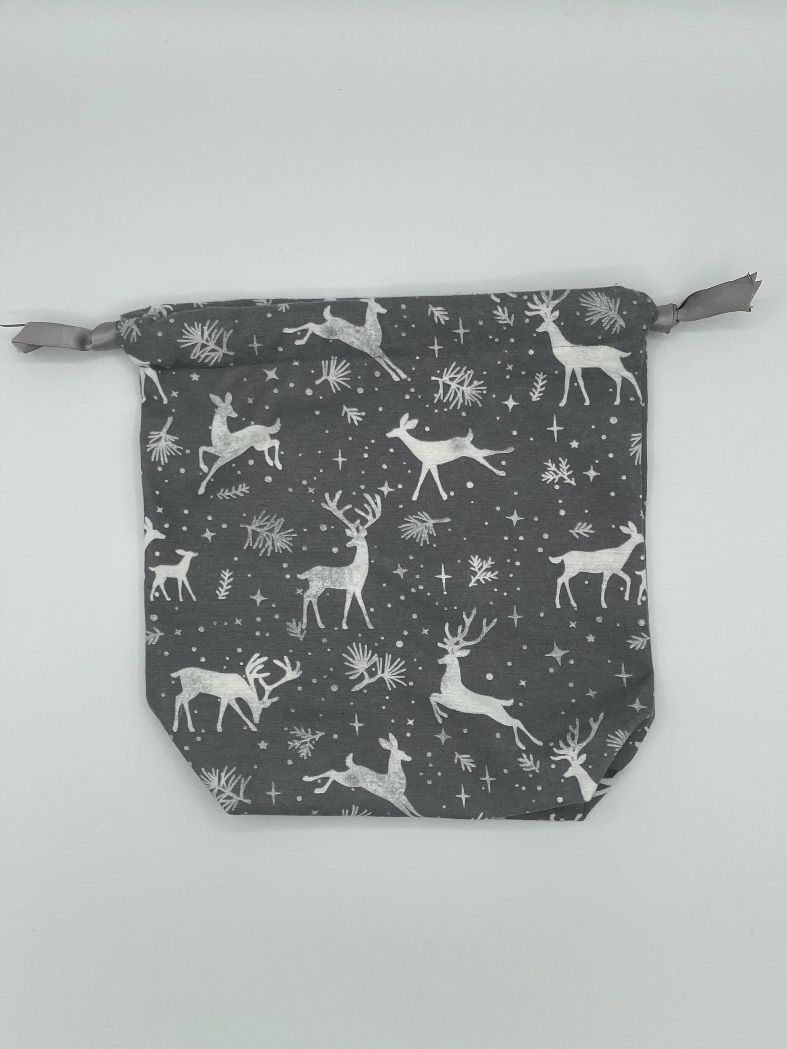 Reusable Drawstring Gift Bag: Winter Holiday Dog, Deer, Fox