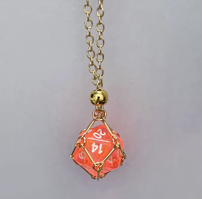 Kingdong D20 Dice Necklace - Interchangeable Stainless Steel Cage For D&D Dice, RPG Gamer Jewelry