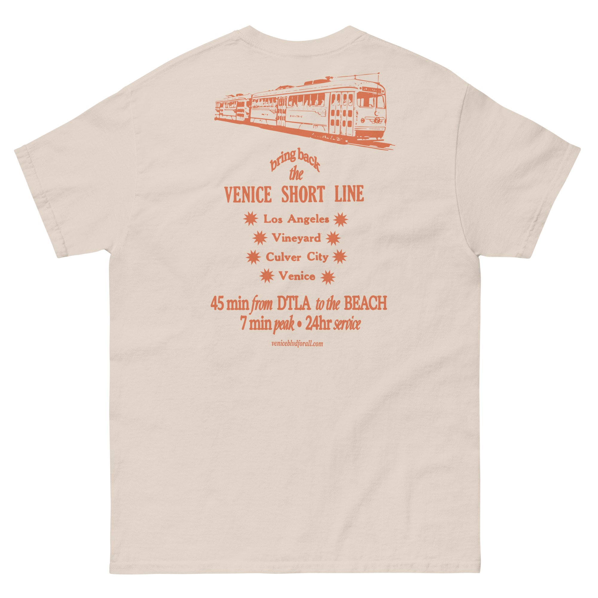 Venice Short Line Tee - Orange text on cream — Streets For All