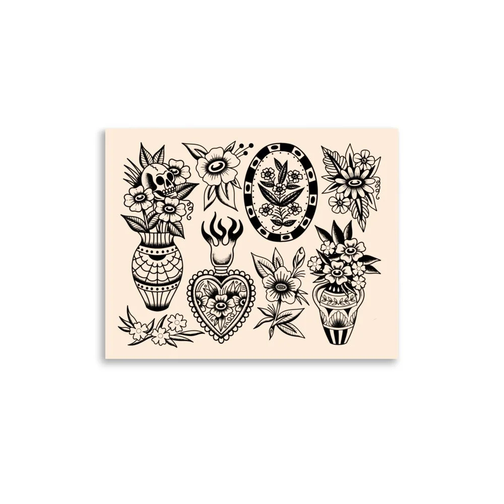 Original American Traditional Tattoo Flash Print Skull Traditional