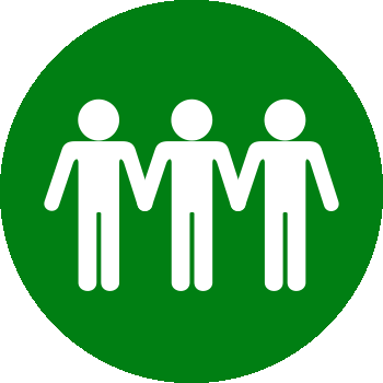 Evacuate Icon, Green Circle with three silhouettes of humans in a row