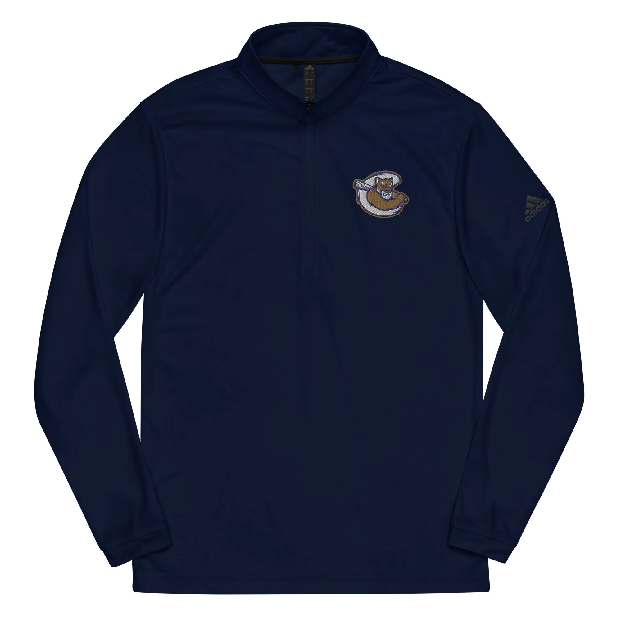 Adidas Unisex Relaxed-Fit Quarter Zip Pullover Cougar C Logo — Kane County Cougars Adidas Unisex Relaxed-Fit Quarter Zip Pullover Cougar C Logo — Kane County Cougars