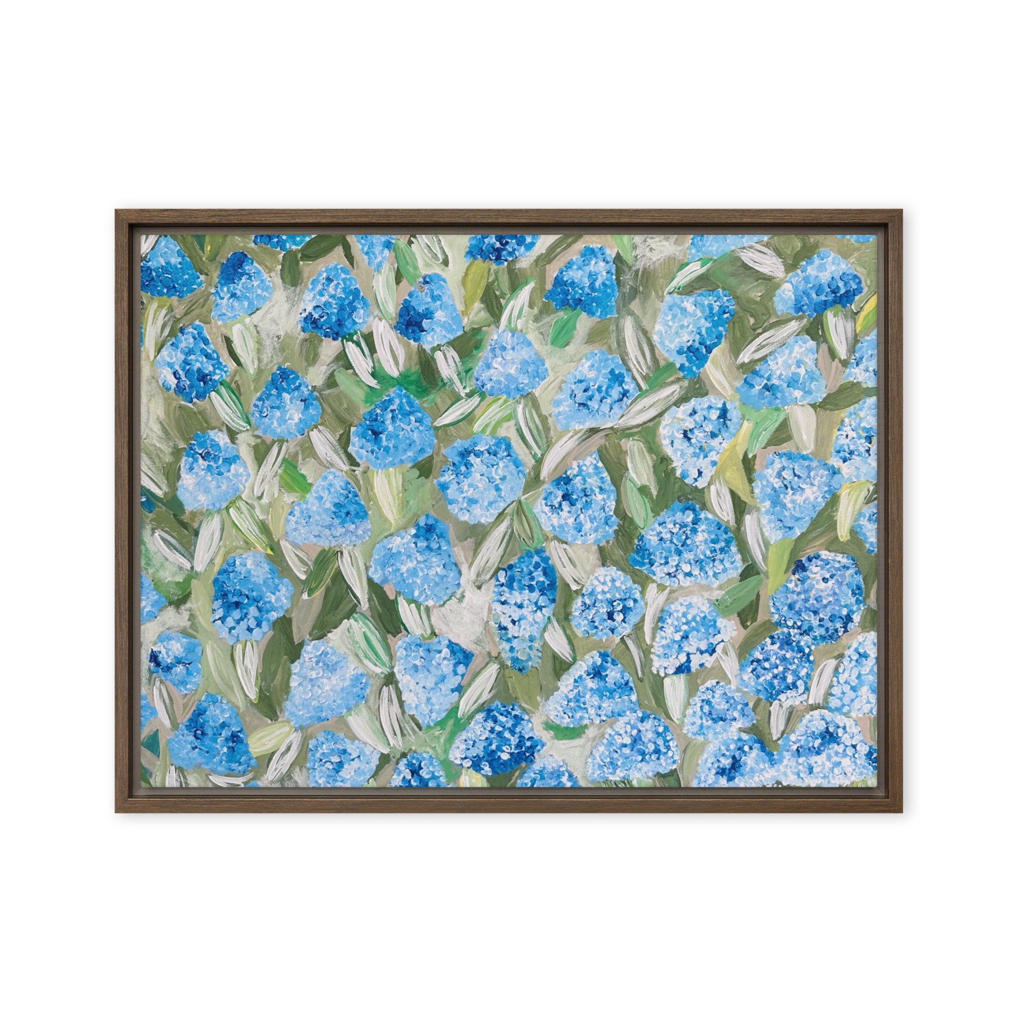 【SHUNER】Framed canvas Blue Hydrangeas Framed Canvas Print — Artwork By C - Caroline