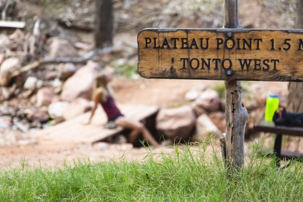 Sign for Plateau Point at Indian Gardens in the Grand Canyon