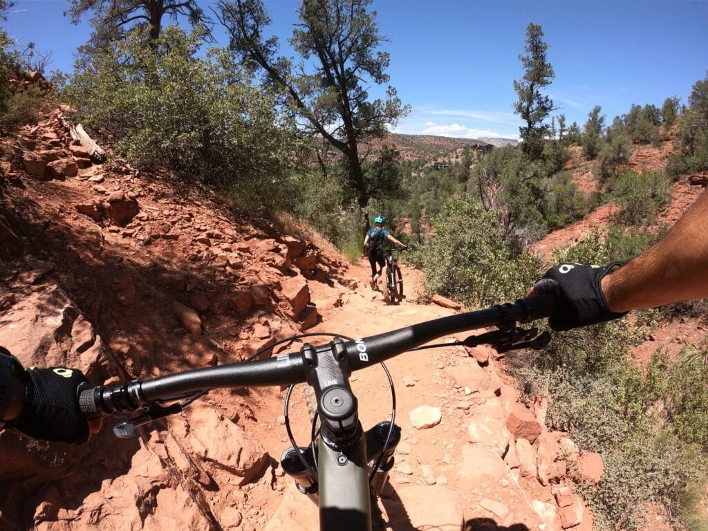 mountain bike handlebar view on a trail on sedona