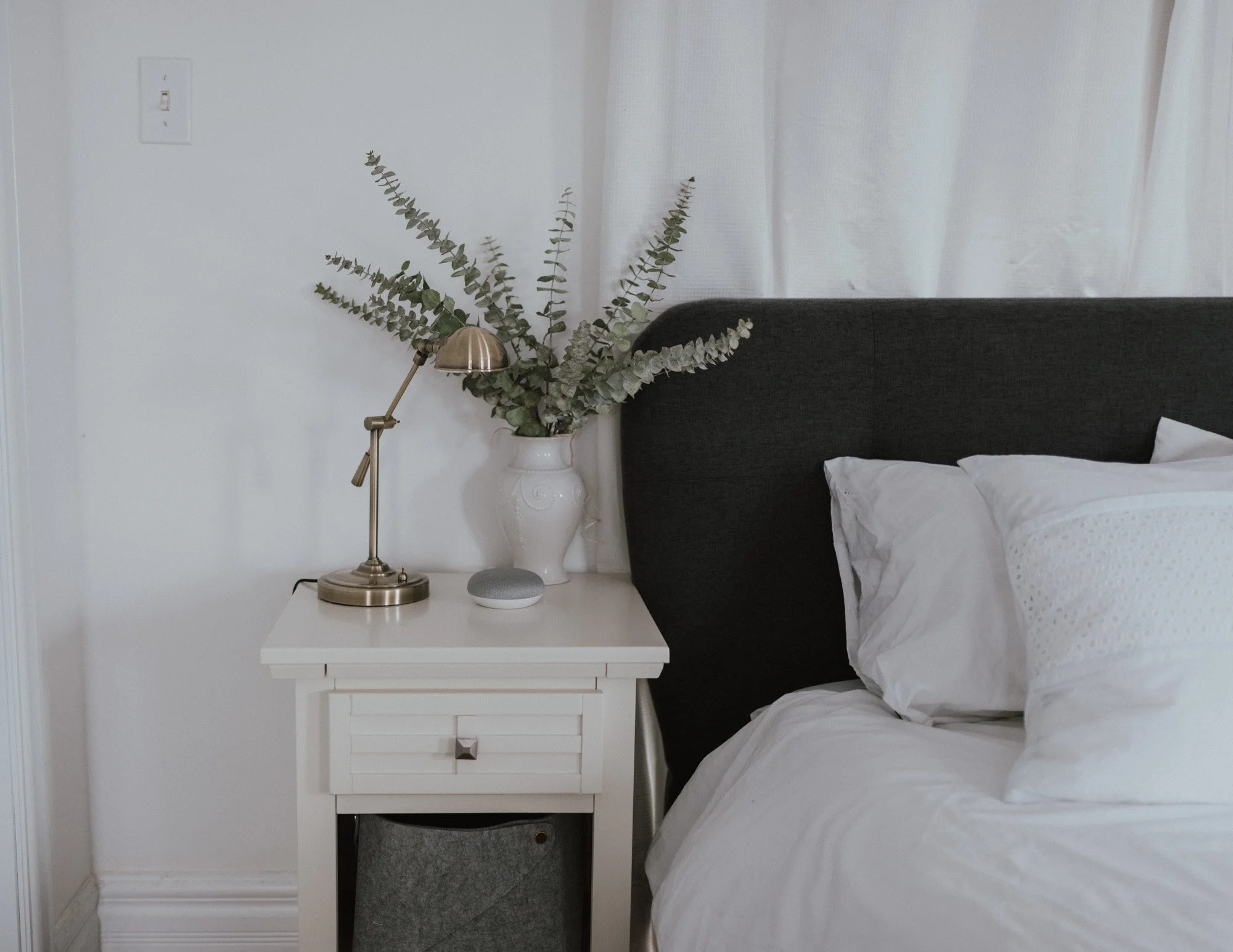 The Wild Decoelis | Master Bedroom Update | white night stand from Bed bath and beyond