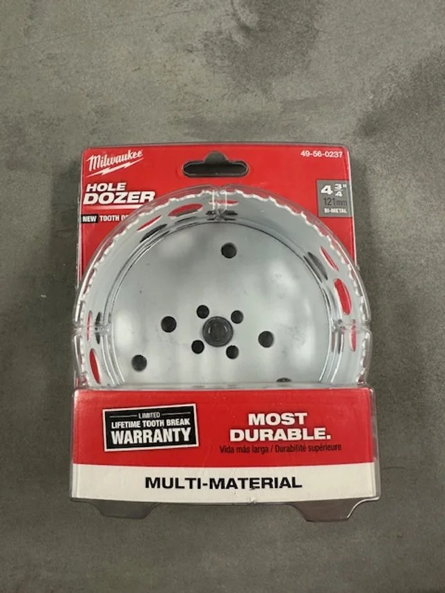thumbnail image 2 of Milwaukee 49-56-0237 4-3/4 Inch DOZER Hole Saw | Ice Hardened For Metal Cutting | Includes Pilot Bit 49-56-9650 | New In Packaging 2 of 6