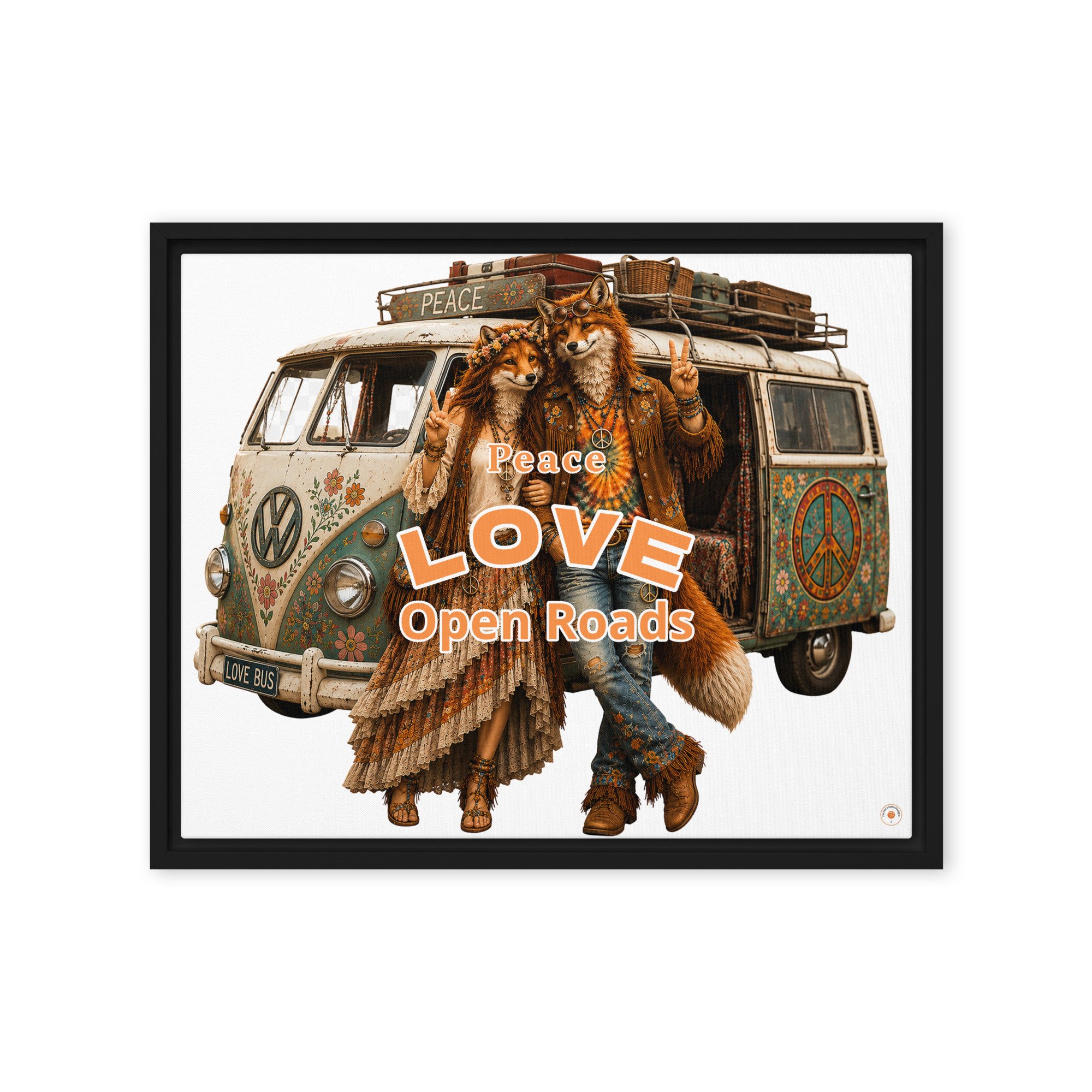 Peace Love Open Roads Framed Canvas – Hippie Fox Camper Van Wall