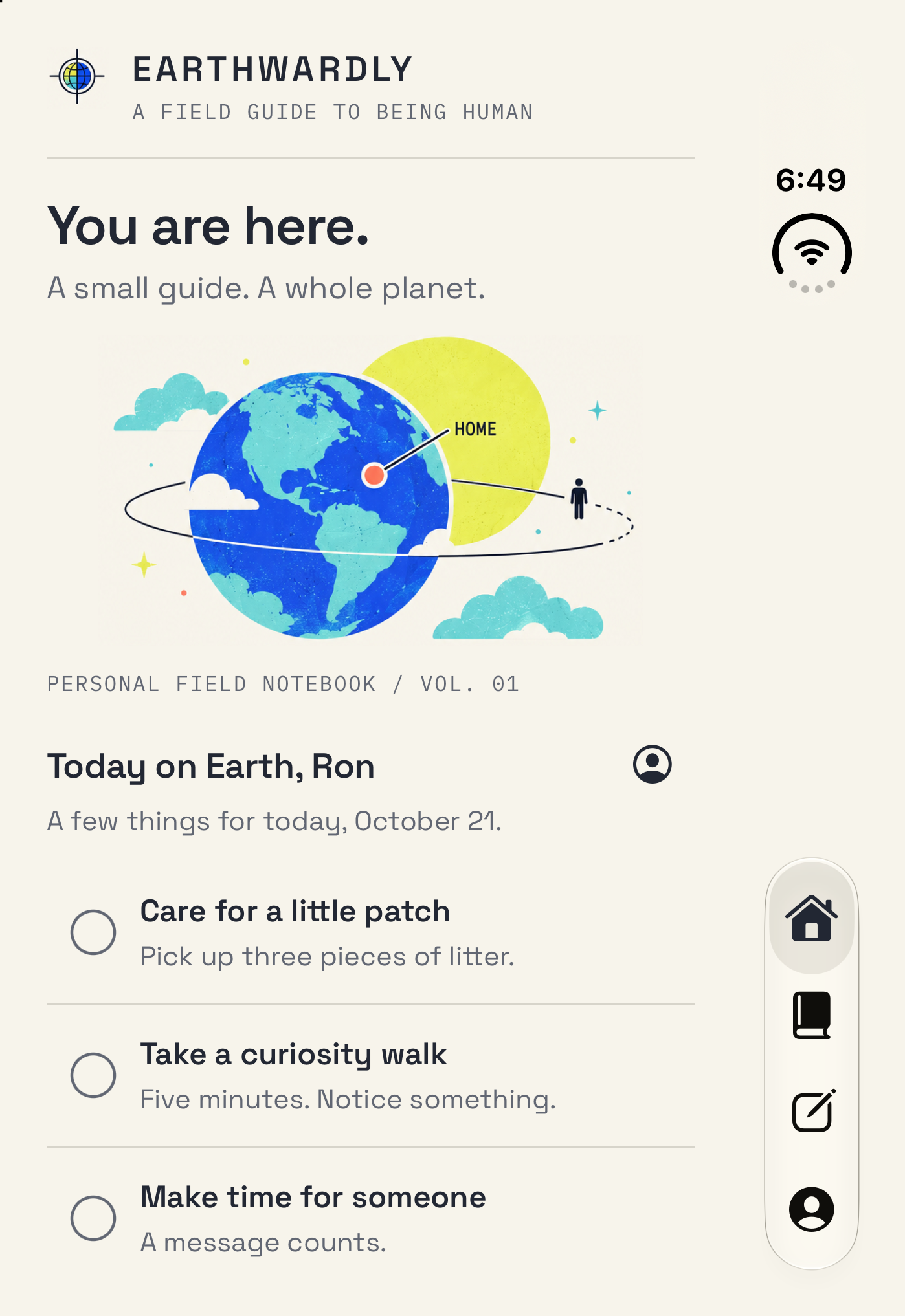 Earthwardly on the Duo cover display showing the same Today destination and its compact task list.