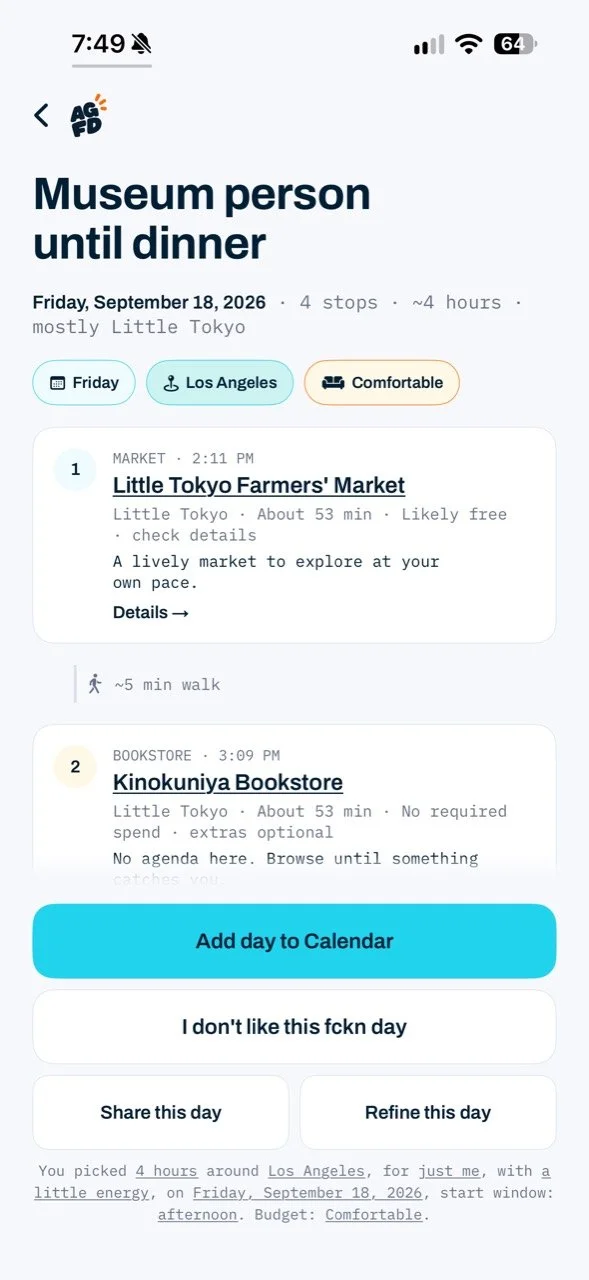 Alternative museum and market itinerary after the plan is refined
