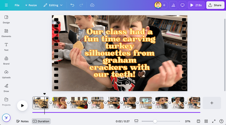 Screenshot the Turkey Carving video project in the Canva editor
