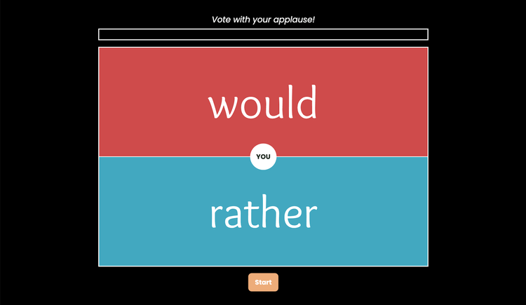 Screenshot that says "Vote with your applause" and presents two choice.