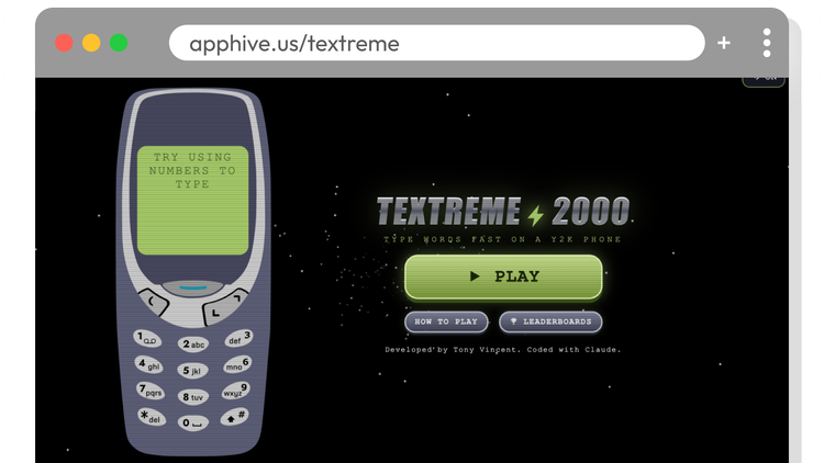 Screenshot of Textreme 2000 home screen