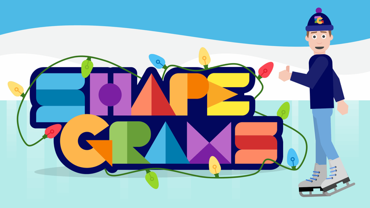 Shapegrams logo with cartoon Tony ice skating