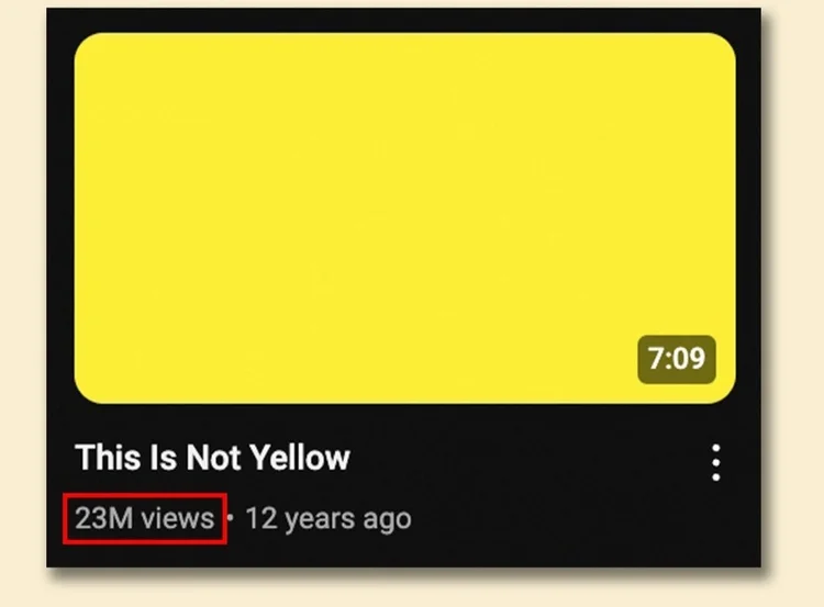 Screenshot of a thumbnail that is yellow but the title is "This is not yellow"