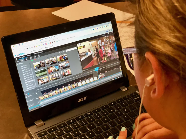 Student editing video in WeVideo