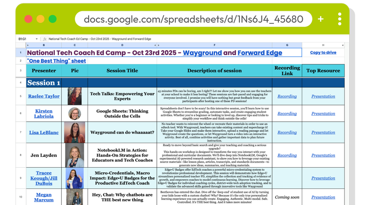 Screenshot of National Tech Coach Ed Camp spreadsheet