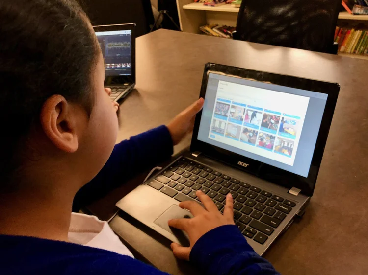 Student choosing media from Google Drive