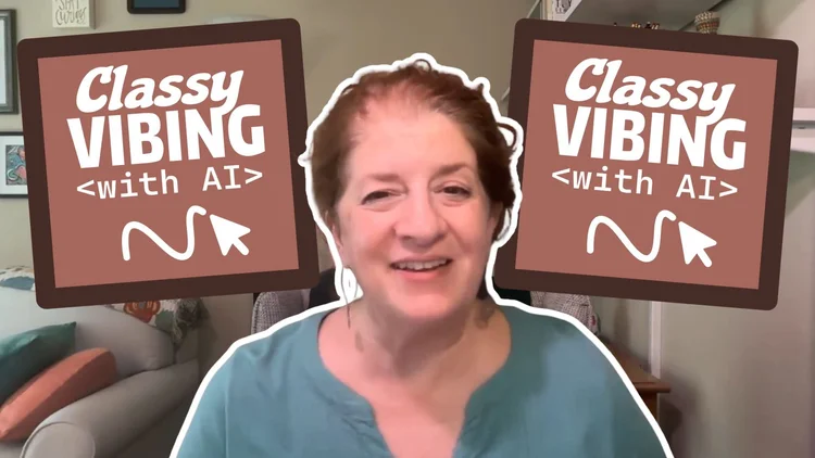 Screenshot from Kathryn's video with Classy Vibing with AI logos in the background