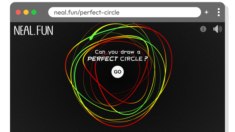 Screenshot of Neal.fun's Draw a Perfect Circle splash page