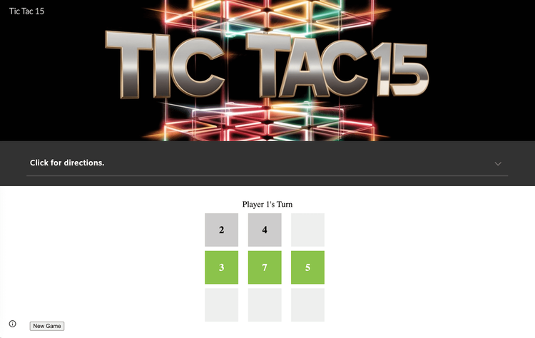 Tic Tac 15 Screenshot showing a win